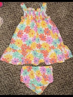 Little Me Smocked Colorful Floral Dress w/Matching Bloomers